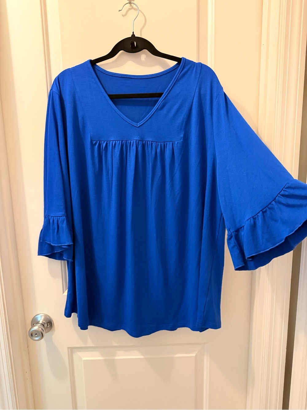 Classic V-Neck Ruffle Sleeve Tunic in Royal Blue